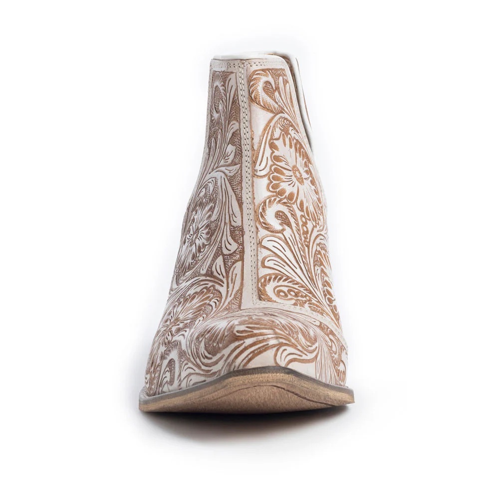 NWT 🌟 Western Hand-Tooled Booties In Ivory - Picture 7 of 10